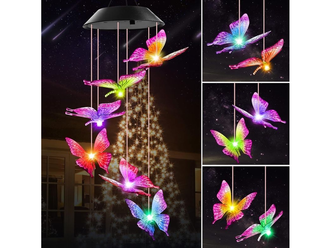 Regalos de cumpleaños para mujeres, madres, abuelas, campanillas de viento solares con forma de mariposa, decoración para patio o jardín al aire libre, luz solar.