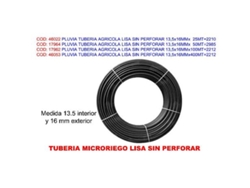 Pluvia tuberia agricola lisa sin perforar 13,5x16mmx100mt