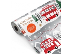 Rollo Papel Regalo Navidad Autobús Plata 62cm X 80m Bobina Resistente Navidad Comercios - Fp Fiesta Paper