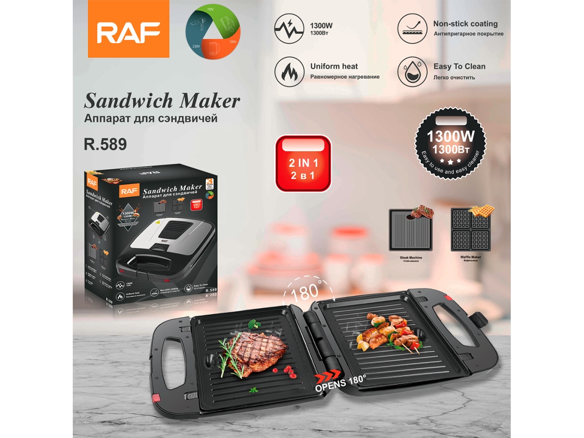 2 En 1 Casa Steakmaker Hamburguesas Freidoras Panini Sandwicher Pan Desayuno Grill