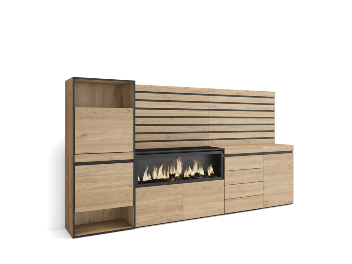 Zapatero | Organización de almacenaje | 274 x 145 x 35 cm | Para dormitorio | Chimenea eléctrica XXL | Cómoda | Listones decorativos | Madera | Roble Duérmete Online