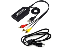 Adaptador/convertidor de HDMI 1080p a AV compuesto 3RCA CVBS con cable HDMI y USB incluido. Compatible con TV, VHS/VCR, DVD PAL/NTSC, Plug and Play. Yizhood