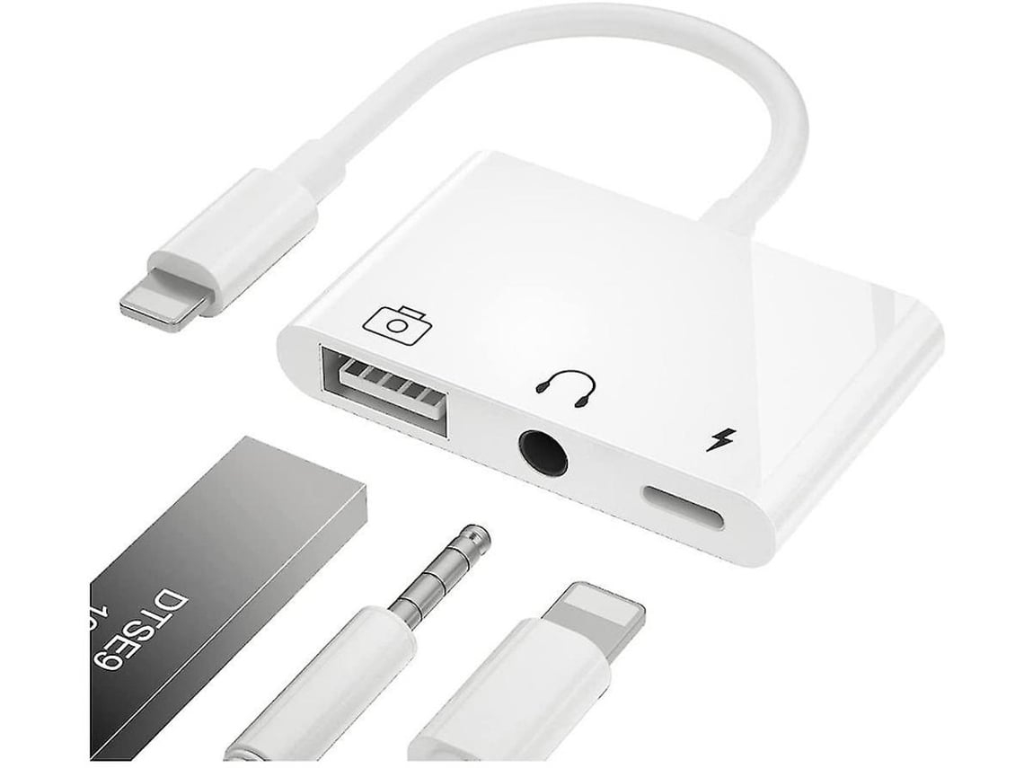 Adaptador Lightning a cámara, adaptador USB 3 hembra OTG, 3 en 1, USB con conector para auriculares de 3,5 mm, divisor de carga USHION