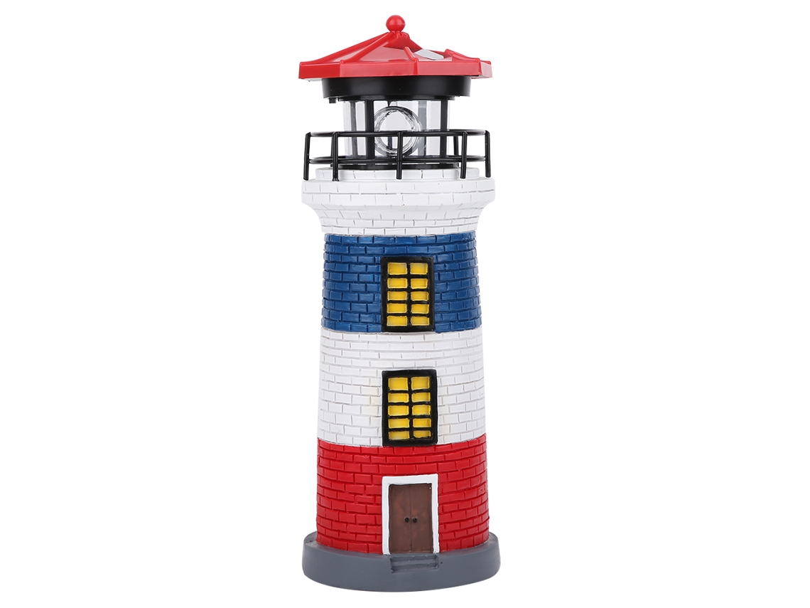 2026-estatua De Faro Solar Led Con Luz Rotatoria Para Exterior Jardín Patio Ornamento (rojo Azul Blanco)