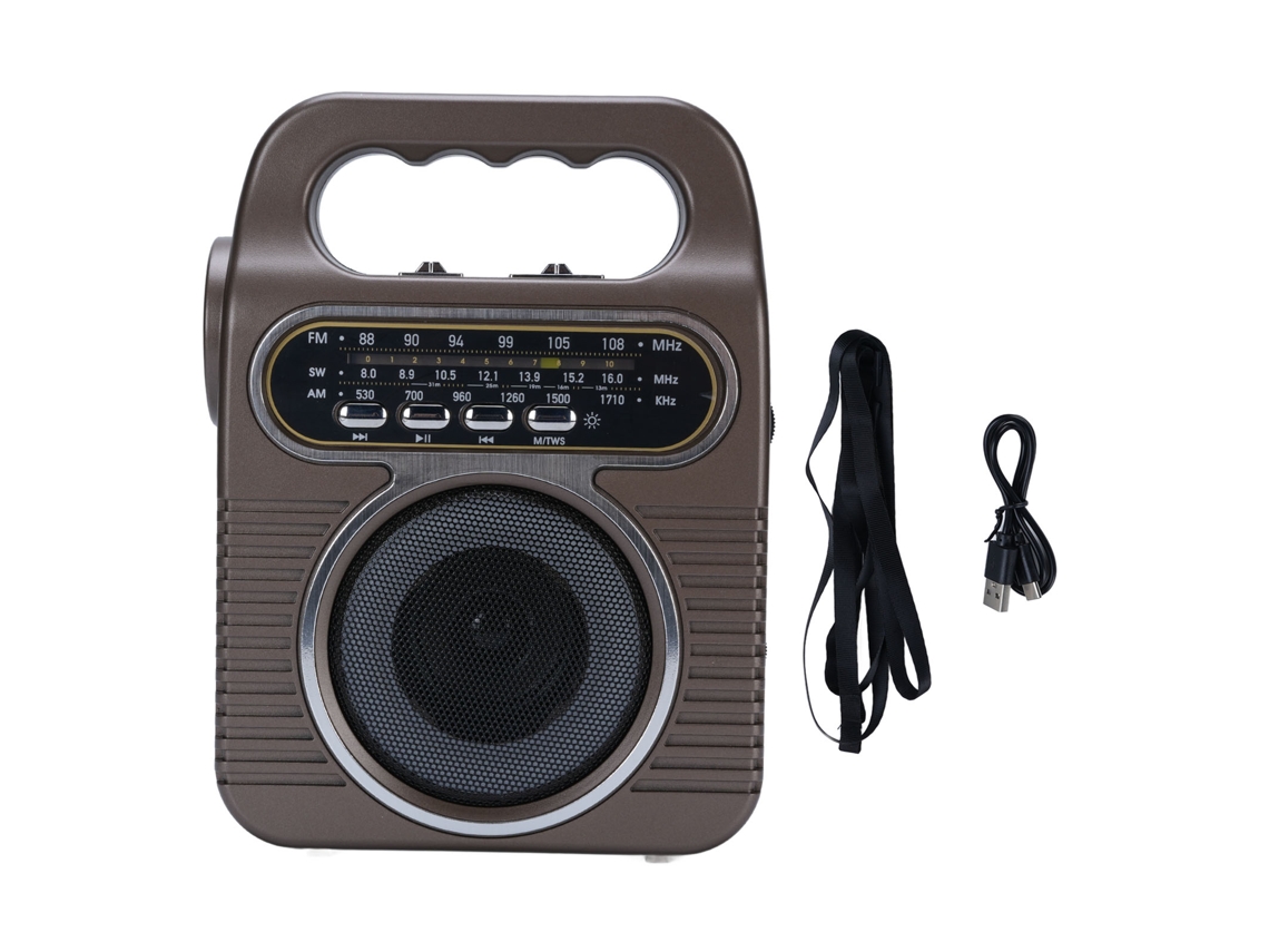 Radio Retro Fm Am Sw Con Altavoz Bluetooth, Linterna Portátil, Reproductor De Música Y Batería - Marrón