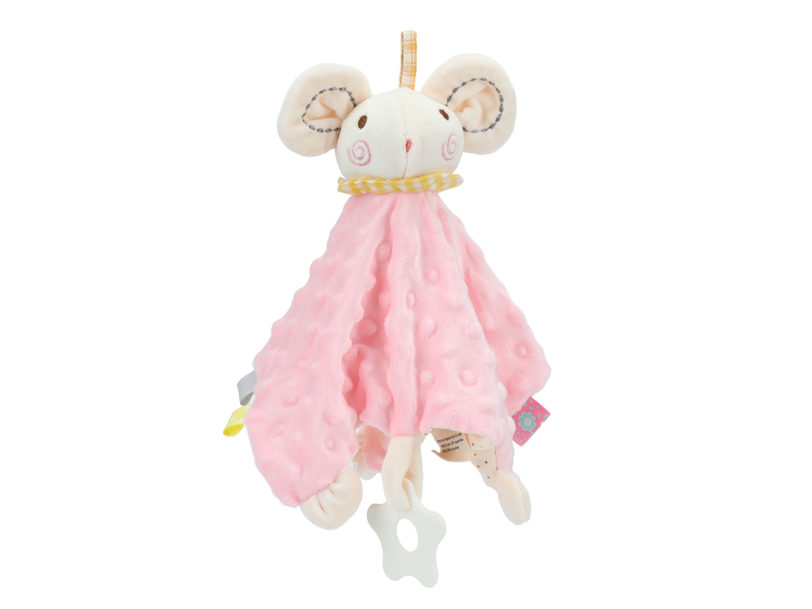 Manta de seguridad para bebé 2026, rosa, con ratón de dibujos animados, campana y chupete. Juguete de peluche suave y educativo.