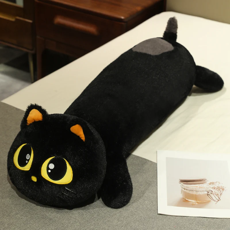 (negro, 90 Cm) Cojín Largo Para Adultos Con Forma De Gato, Suave Y Cómodo.