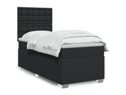 Cama Box Spring Con Colchón Cuero Sintético Negro 90x190 Cm