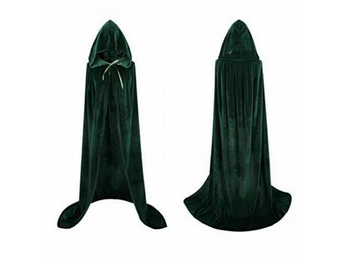 2026-capa Larga Con Capucha Medieval Para Halloween Disfraz Bruja Mago Vampiro Tela Veludo Unisex 170cm 170cm Capa Verde