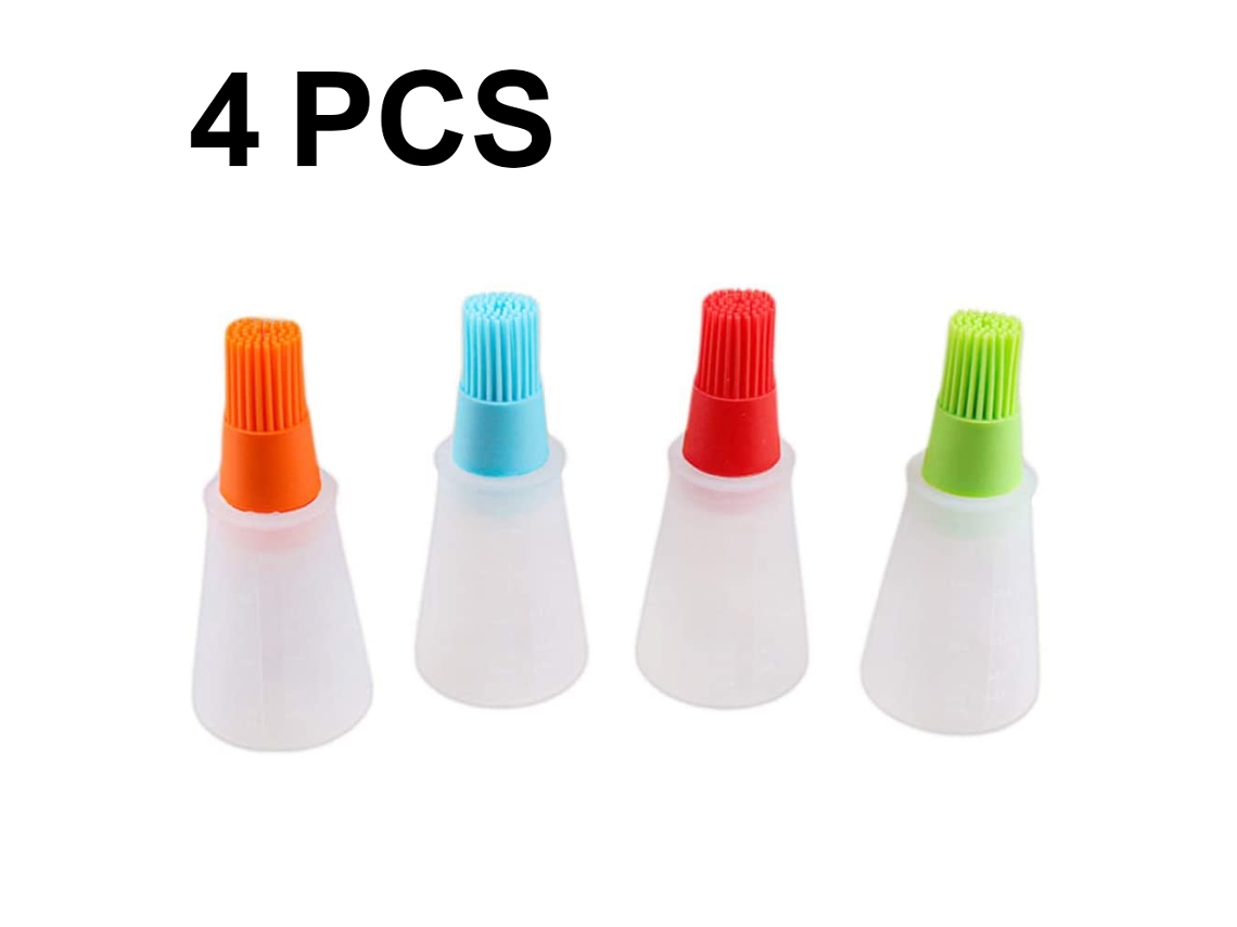 Paquete de 4 cepillos de silicona para botellas de aceite, ideales para barbacoa, repostería, horno, parrilla, miel y salsas (rojo, naranja, verde y azul).