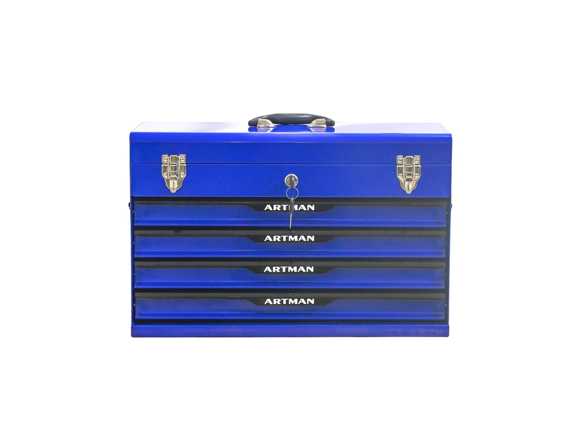 Caja De Herramientas Portátil Con 4 Tomas De Corriente Y Cierre Metálico - Azul/negro