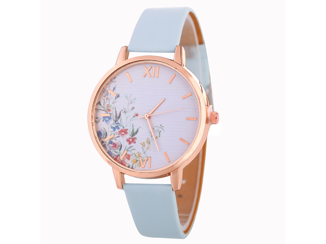 Reloj De Pulsera De Cuarzo Para Mujer Zhoulianfa Con Correa De Piel Sintética Azul Claro.