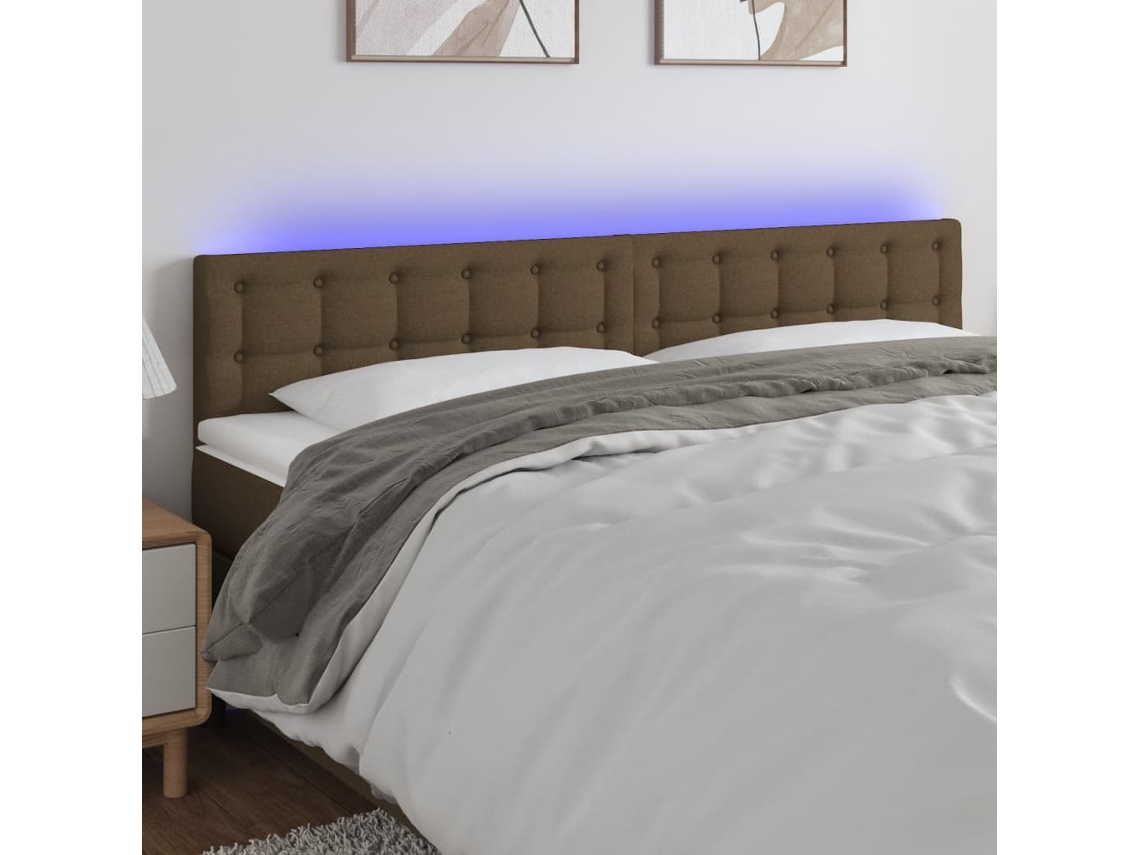 Cabecero Con Led De Tela Marrón Oscuro 160x5x78/88 Cm