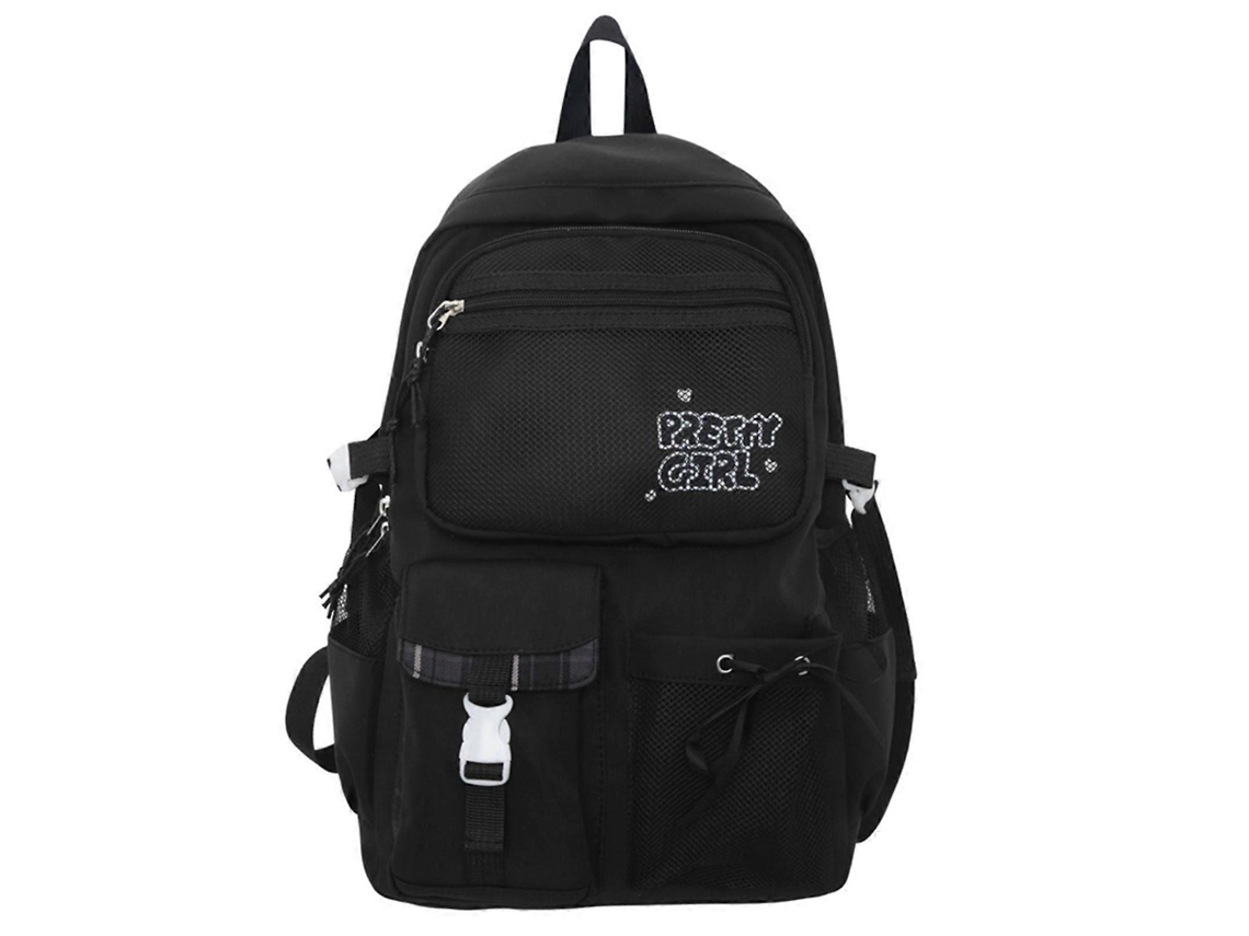 Mochila moderna de nylon para estudiantes, espaciosa, ideal para la escuela, viajes y uso diario. Cómoda y ligera, de color negro.