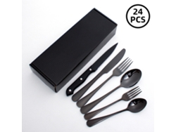 Juego de cubiertos de acero inoxidable MDUG con cuchillos, tenedores y cucharas (24 piezas, negro)