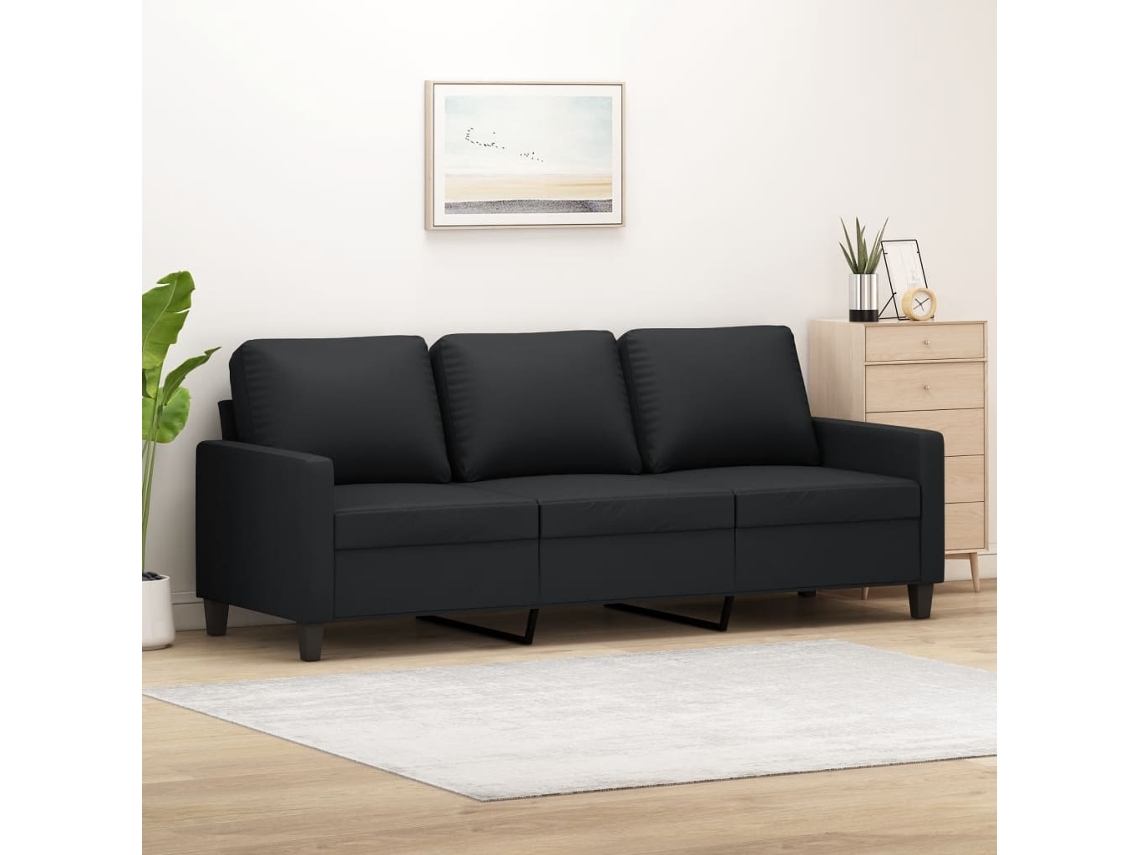 Sofá de 3 plazas 180 cm Piel sintética negra DKD HOME DECOR