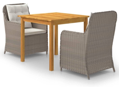 Conjunto 3 de comedor para jardín de VIDAXL marrón