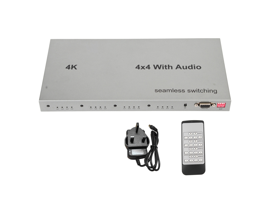 Conmutador De Matriz Hdmi (4 Entradas 4 Salidas Con Conmutación Sin Interrupciones) Splitter 4k 30hz Con Extractor De Sonido, Enchufe Uk