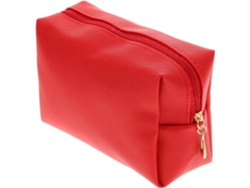 Nécessaire Portátil Para Maquiagem, Em Couro Pu Vermelho Com Costura Brilhante.