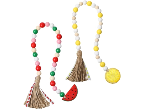 2 piezas de madera de frutas con cuentas con borlas rústicas cuentas rústicas de granja de sandía de limón decoración del hogar de estilo rural ZMD...