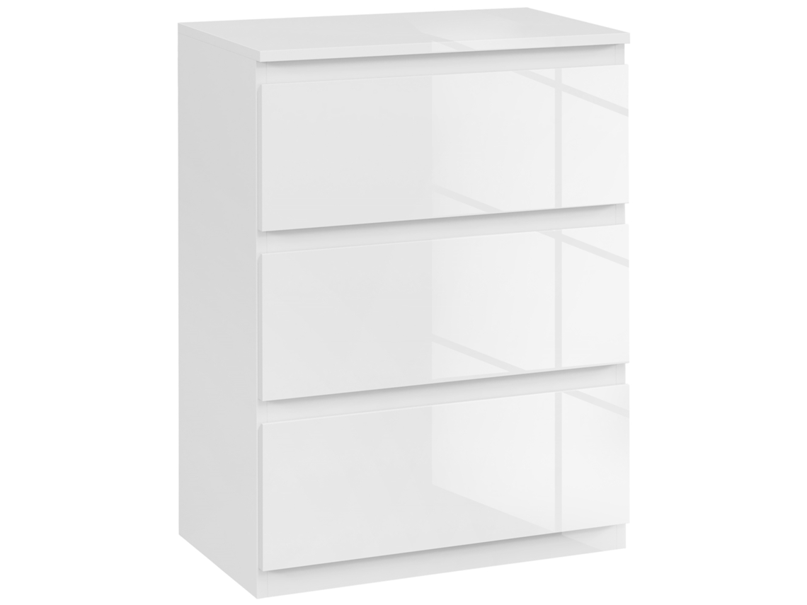 Cómoda Moderna Antivuelco De 3 Cajones Para Dormitorio O Salón, 55x34x75 Cm, Blanca.