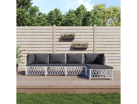 Conjunto 5 de muebles de jardín VIDAXL y cojines acero blanco