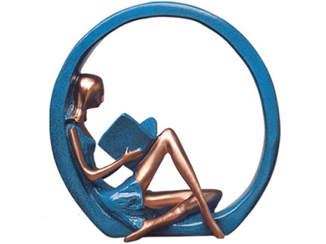 Escultura Decorativa Resina Oficina Adorno Chica Postura Artesanía Única Hecha Decoración Hogar Regalo Azul