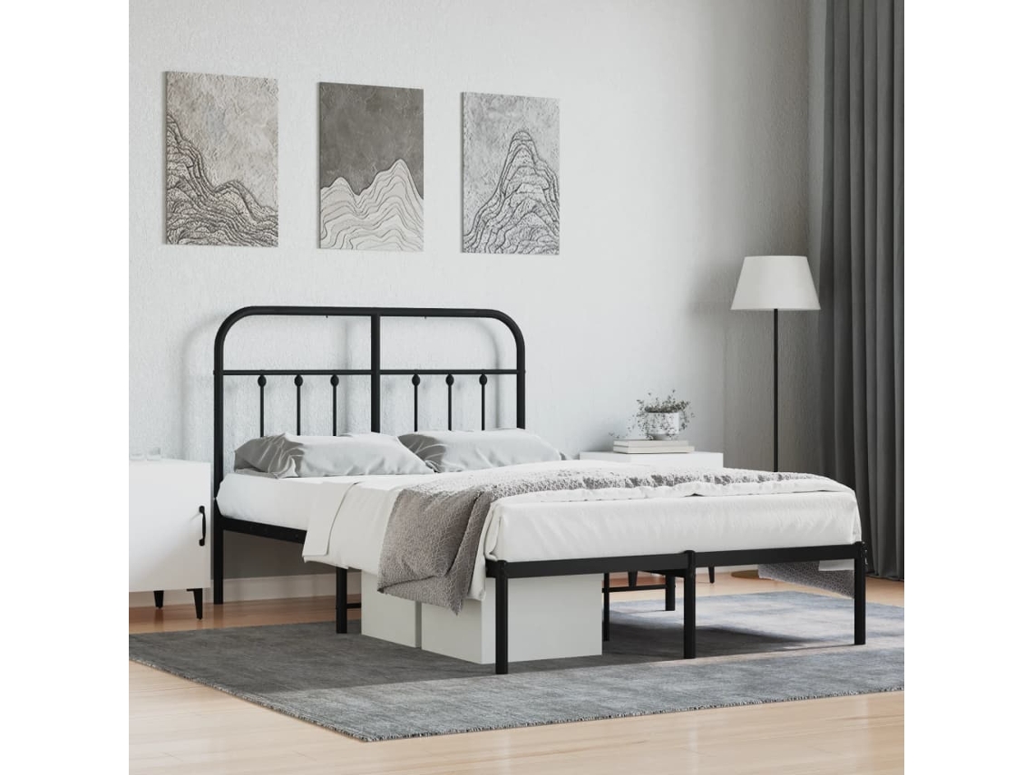 Estructura Cama Sin Colchón Con Cabecero Metal Negro 120x190 Cm