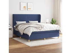 Cama Box Spring Con Colchón Tela Azul 160x200 Cm
