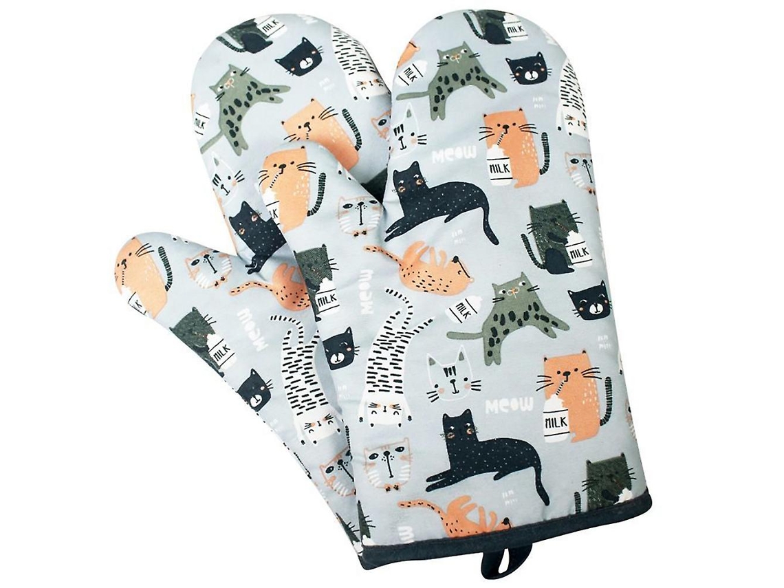 1 Par De Guantes Resistentes Al Calor Para Horno, Anti-deslizantes, Transpirables, Para Cocina, Horneado Y Barbacoa (gatito Gris)