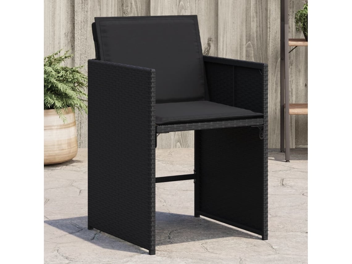 Sillas de jardín con cojines, 4 unidades, mimbre sintético negro, Dkd Home Decor
