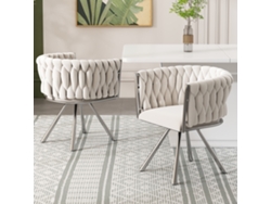 Silla De Comedor De Terciopelo, Juego De 2, Silla Giratoria De Lujo Para Sala De Estar/dormitorio Con Luz Individual, Silla Giratoria De Ocio Con Cuatro Patas De Soporte De Metal, Beige + Plata