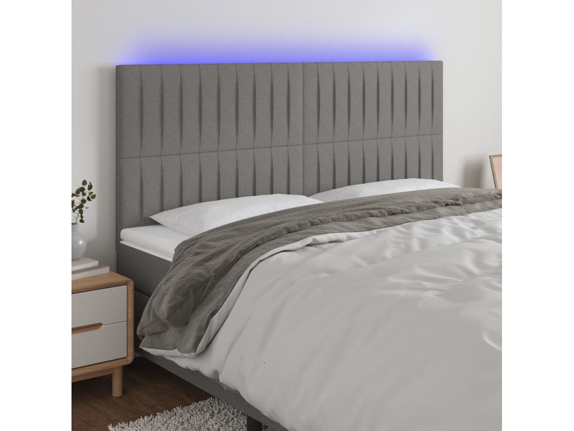 Cabecero Con Luces Led Tela Gris Oscuro 180x5x118/128 Cm