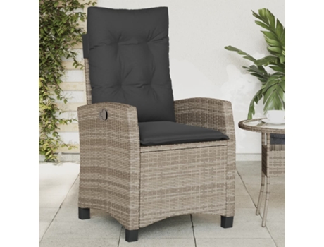 Sillón reclinable de jardín VIDAXL con cojines ratán sintético gris