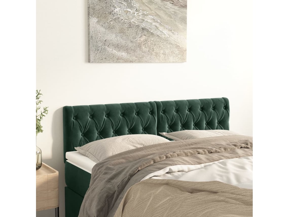 Cabeceros 2 Unidades De Terciopelo Verde Oscuro 72x7x78/88 Cm