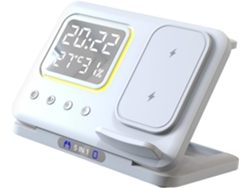 Reloj Con Estación De Carga Compacta, Luz Nocturna, Mesita De Noche, Soporte Para Teléfono, Lámpara De Cama