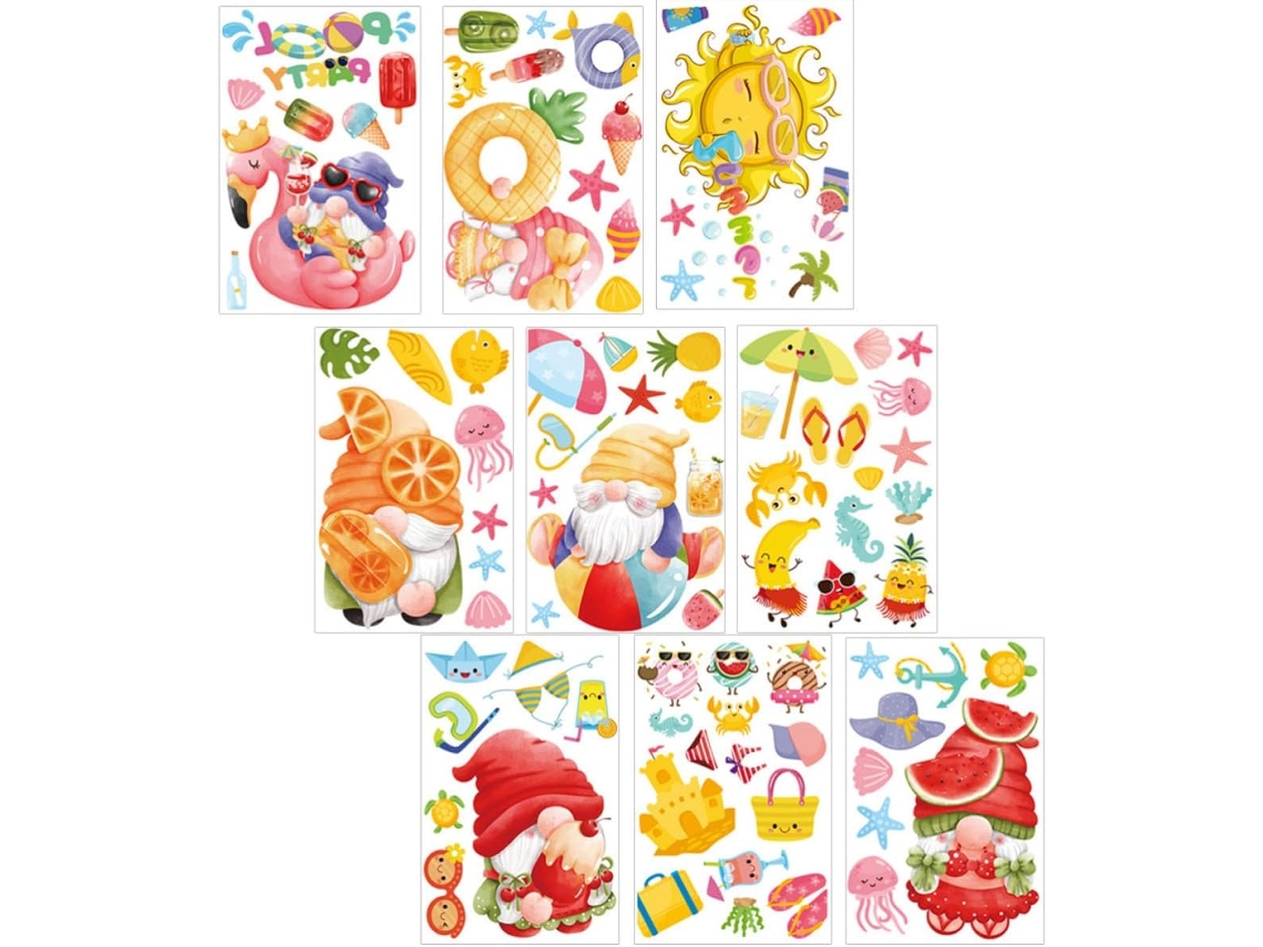 Pegatinas Ventanas Decoración Verano Diseños Gnomos Pvc 9 Hojas Adecuadas Escaparates Fiestas