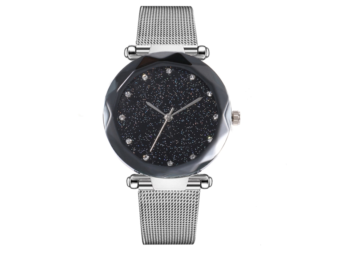 Reloj De Pulsera Vansoar Para Mujer Con Brazalete De Malla De Acero Y Diseño De Cielo Estrellado Con Piedras.
