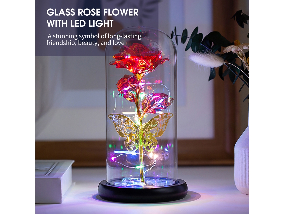 Flor de cristal con luz LED de colores, regalo romántico