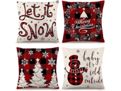 Omni-fundas De Almohada Navideñas 4pcs De Lino Campestre Con Cuadros Rojos Y Negros Para Decoración Navideña Y Hogar