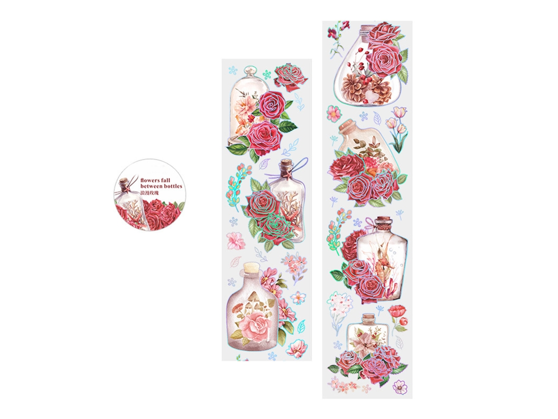 Cinta Decorativa Pet Exquisita Serie Rosa Romántica Innovadora Para Scrapbook, Diario Y Manualidades Florales