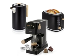Nordic Set Cafetera Espresso 20 Bares, Tostadora Pan 2 Rebanadas, Hervidor Eléctrico Agua 1,7l Briebe Skt1209blk Negro