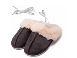 Calentador de pies eléctrico, pantuflas calefactables USB, pantuflas de lana cálidas para invierno, unisex (gris oscuro)