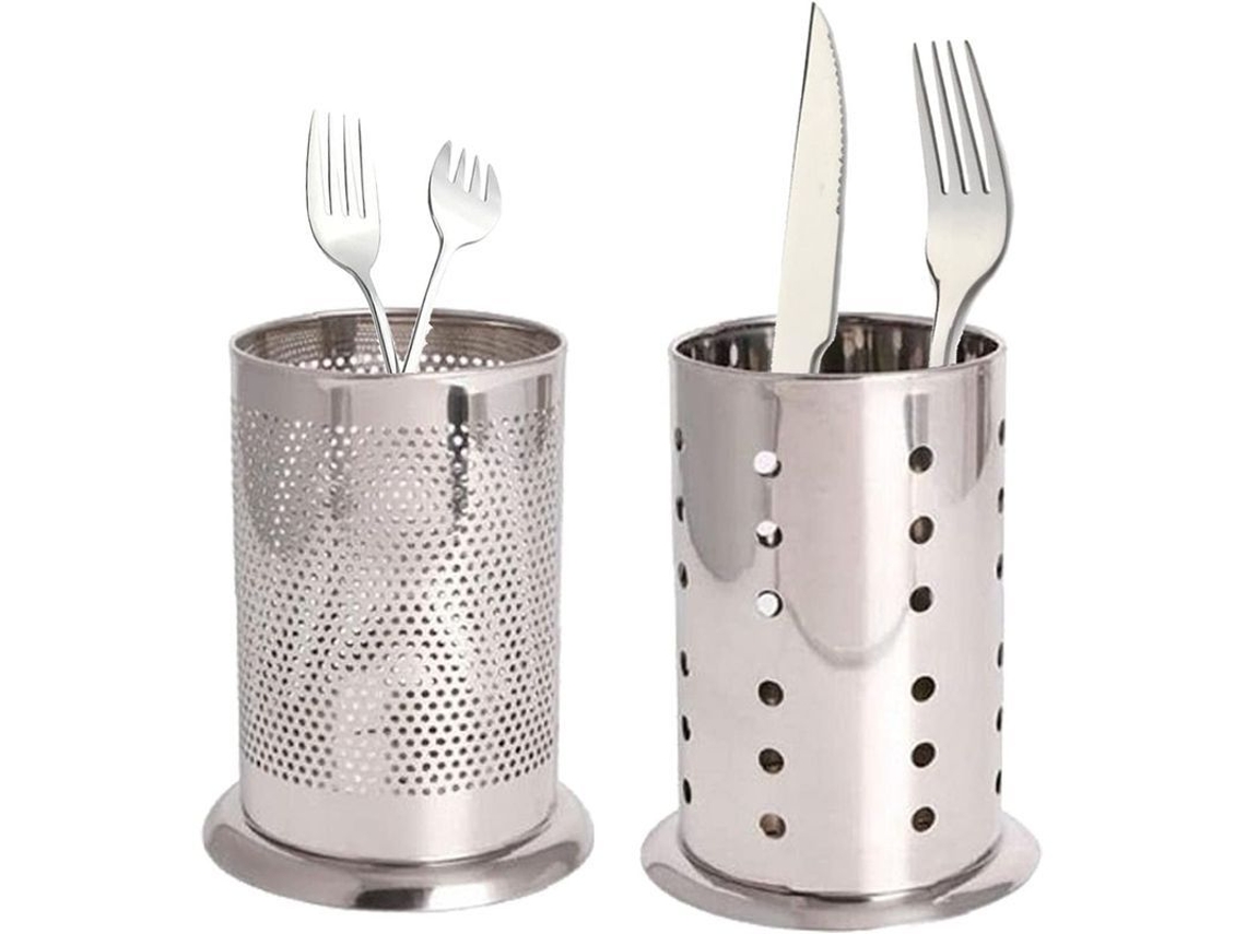Soporte redondo para cubiertos Rebe-porta de acero inoxidable, para utensilios de cocina, con diseño calado y base gruesa, juego de 2 piezas.