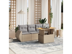 Conjunto de sofá de jardín de 5 piezas con cojines, mimbre sintético beige, Dkd Home Decor