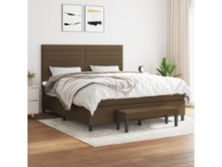 Cama Box Spring Con Colchón Tela Marrón Oscuro 160x200 Cm