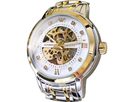 VEANXIN Reloj luminoso impermeable de acero inoxidable mecánico automático hueco para hombre(Esfera plateada)