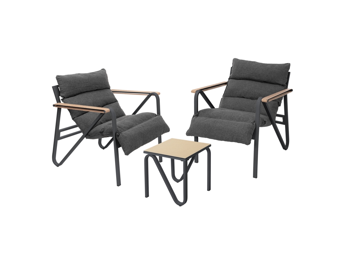 Conjunto De Muebles De Jardín Ml-design, Gris-antracita, 3 Piezas, 2x Sillas Y 1x Mesa