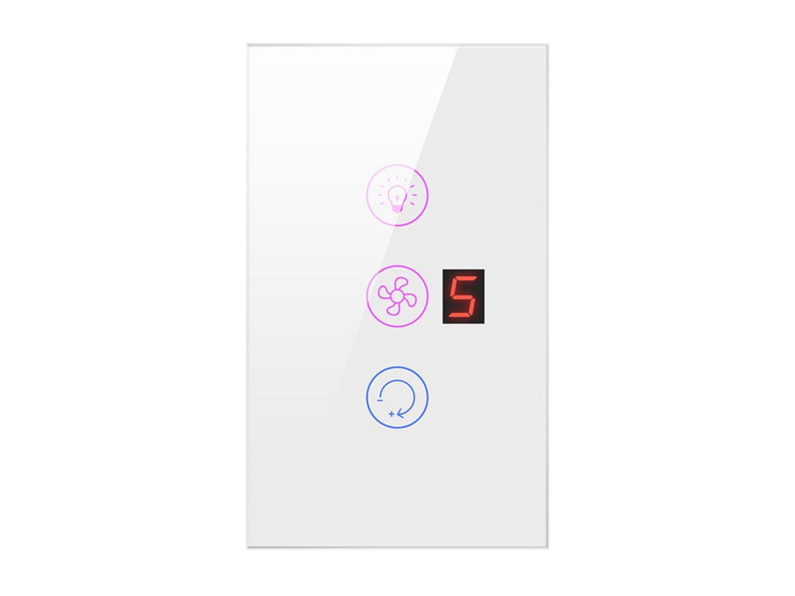 Ventilador Inteligente Y Interruptor De Luz Tuya Con Pantalla Táctil, Control Por Voz Y Ajuste De Velocidad Por Wifi.