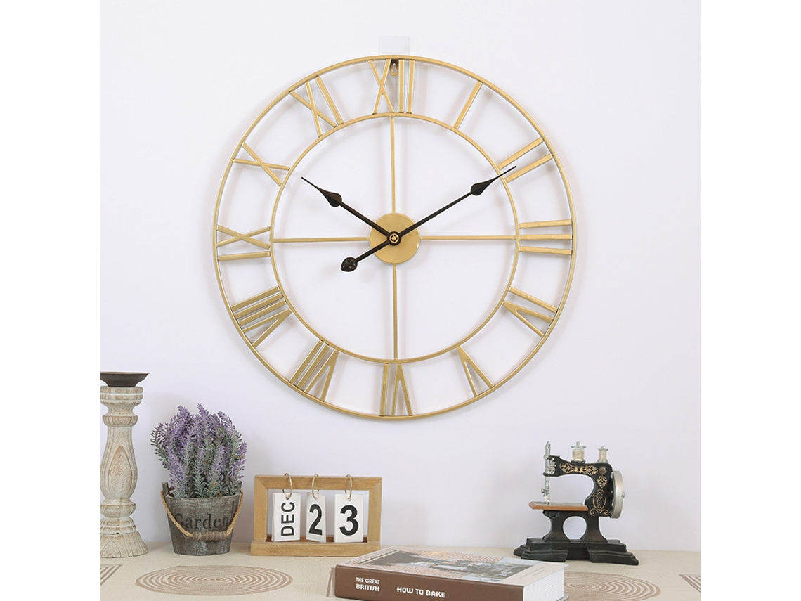 Relógio Panoona De Parede Metálico 40 Cm / 16 Polegadas, Silencioso, Sem Tiquetaque, Alimentado Por Bateria, Dourado